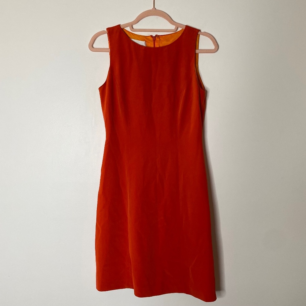 VINTAGE HUGO BUSCATI 100% Silk Orange Red Sleeveless Sheath Knee Length Dress 6